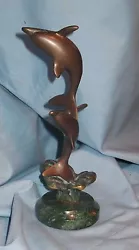 Buy VINTAGE BRONZE SCULPTURE LEAPING DOLPHINS On GREEN MARBLE BASE 8 3/4 H X 2 1/2 W • 127.34£