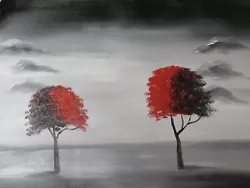 Buy Minimal Red Trees Forest Large Oil Painting Canvas Modern Art  Black White Art • 23.95£