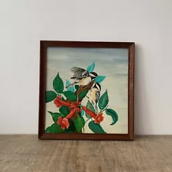 Buy Vintage Oil On Board Framed Great Tits Birds Floral Foliage Painting Decor • 25£