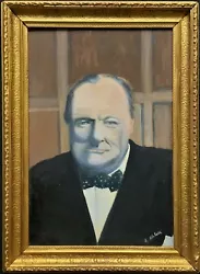 Buy Sir Winston Churchill (1874-1965) Original Primitive 20thc Oil Portrait Painting • 199£