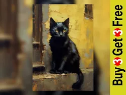 Buy Mystic Black Cat Oil Painting Print - Enigmatic Art Decor 5  X 7  • 4.49£
