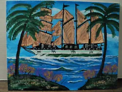 Buy 11x14 Acrylic Painting  4 Masted Ship By Local Amateur Artist • 8.27£