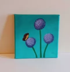 Buy Butterfly On Purple Flower Original Painting, Canvas, Wall Art, Wall Decor • 23£
