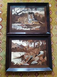 Buy 2 French Art Deco Intarsia Inlay Wood Panel With Tiger • 1,023.74£