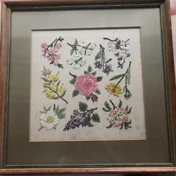 Buy Antique Framed Embroidery Flower Picture  • 28.41£