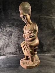 Buy Hand Carved African Wood Ebony Sculpture “Mother Nursing” - Breast Feeding Baby • 320.93£