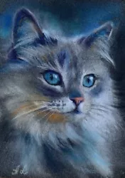 Buy Blue Cat Drawing By The Artist, Original Pastel • 29.98£