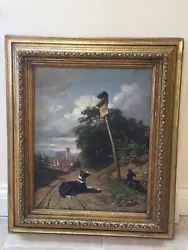 Buy Antique Art Oil Painting Landscape Dog Cat Signed 1837-1872 Fredrich Lossow  • 13,500£