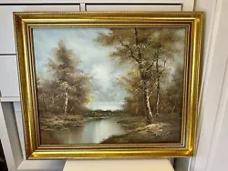 Buy Oil Painting On Canvas Nature Forest River Signed Landscape Golden Ornate Frame • 45£