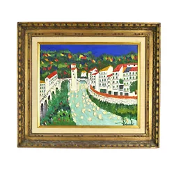 Buy Emilienne Delacroix French Painting  City On The River  Heavy Impasto Technique • 751.27£