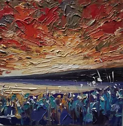 Buy Red Sunset Landscape Oil Painting Vivek Mandalia Impressionism 8x8 Original  • 0.99£