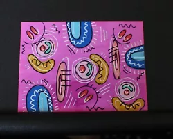 Buy Pink 80s  Purple Abstract  Retro Original ACEO Art Card Mixed Media Mini Artwork • 2.49£