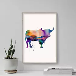 Buy Watercolour Silhouettes - Highland Cow Poster, Art Print, Painting, Artwork • 5.50£