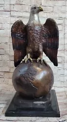 Buy Life Size Real Mogniez Sitting On World American Bald Eagle Bronze Sculpture • 473.33£