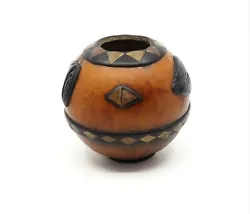 Buy Vintage Mid Century Modern Ashanti African Nut Gourd Sculpture With Brass Inlay • 55£