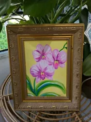 Buy Gold Framed Original 11 X 14 Tropical Pink Yellow Orchid Painting • 49.60£