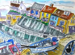 Buy Original Framed Watercolour Painting Sheringham Houses And Boats • 25£