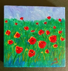 Buy Poppies Painting, Poppies Field Mini Painting On Canvas  Art, Gift For Her 4 X4  • 26.77£