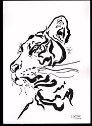 Buy TIGER, Contemporary Minimalism Black & White Painting (A4) • 6.50£