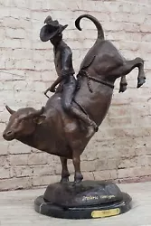 Buy Rodeo By C.M Thomas 100% Bronze Cowboy On Bull Sculpture Statue Decor Artwork • 537.02£