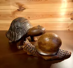 Buy Vintage Pair Of Large Hand Crafted Animals Tortoise And Snail Wooden Carvings • 60£