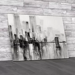 Buy Abstract City Skyline View Bridge Paint Effect Black White Canvas Print Large • 21.95£