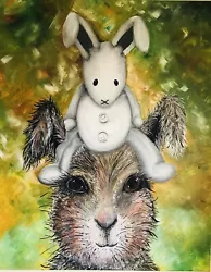 Buy Hare With His Bear  Card Print Off Original Art Acrylic Painting By Deborah • 1.70£