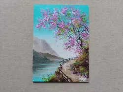 Buy Blossoming Cherry Tree And Mountain Road In Original Oil Painting, Sakura Art • 38.86£