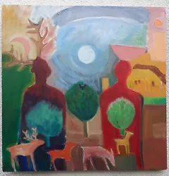 Buy 0riginal Painting Acrylic On Canvas Abstracted Animals And Figures In Landscape • 185£