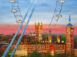 Buy London Eye Cityscape Oil Painting Canvas Contemporary English Original British • 22.95£