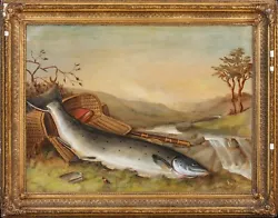 Buy Large 19th Century Fishing Still Life Salmon Basket Rod Robert Kell (1829-1902) • 3,500£