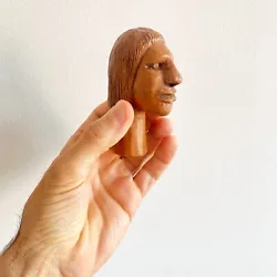 Buy Antique Folk Art Carved Wooden Face Sculpture, Native Man's Head, Early 1900s • 60£