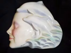 Buy Rare Will Herrera 81 Female Face Silhouette With Dolphins, Ocean Waves Sculpture • 51.97£