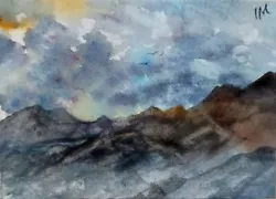 Buy ACEO Original Painting Art Card Landscape Path Birds Mountains Hills Watercolour • 6£