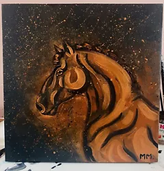 Buy Original Handpainted Horse Portrait On Canvas Copper Metallic Black Painting • 40£