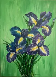 Buy Iris, February Birth Month Flower Bunch, Original Acrylics Painting On Canvas • 49.99£