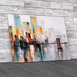 Buy Abstract City Skyline View Bridge Paint Effect Original Canvas Print Large • 21.95£