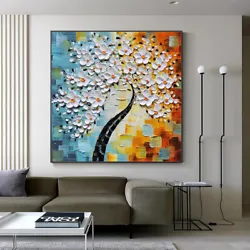 Buy Mintura Handpainted Texture Tree Flower Oil Painting On Canvas Modern Home Decor • 241£