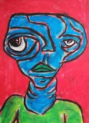 Buy Abstract Art, Contemporary Portrait - Painting On Paper A4 - Oil Pastel Color • 13.73£