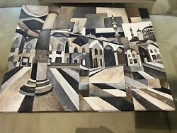 Buy Original, Hand Painted Canvas, Acrylic Cubist Monochrome Istanbul Painting • 65£