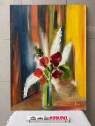 Buy Abstract Art - Oil Image 70 X 50 Cm Still Life  Flowers In Vase  Sign  Jos  - S3 • 68.64£