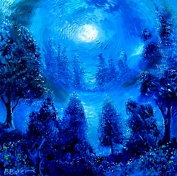 Buy Bill Baker.Blue Blue Electric Blue Moon Trees.direct From Artist.original Oil Pa • 10£