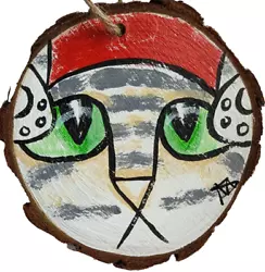 Buy Cat Painting Original Christmas Ornament Wood Collectible Art By Samantha McLean • 10.72£