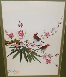 Buy Chinese Original Watercolor Red Head Birds Pink Blossom Tree Painting Signed • 212.62£