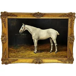 Buy 19th Century Oil Painting Portrait Of Grey Horse In Stable By Stanley Berkeley • 9,000£