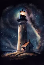 Buy Starry Lighthouse Watercolour Painting Poster Wall Art Print A3 A4 A5 • 3.99£