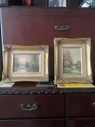Buy Pair Of Vintage Oil On Board ~ Ornate Gold Frames~Beautiful Lake/Forest Scenes • 74.95£