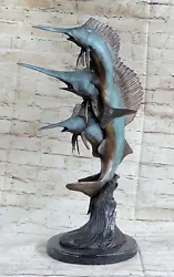 Buy Bronze Sculpture Signed And Numbered By Marius Three Swordfish Fish Statue Art • 473.33£