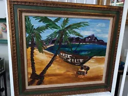 Buy Vintage Diamond Head Hawaii Ocean Pirate Ship Treasure Chest Framed Oil Painting • 590.62£