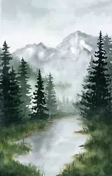 Buy Pine Tree Forest Landscape Original Watercolor Painting • 62.02£